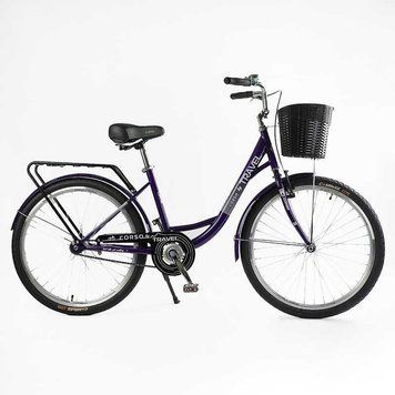 Городской велосипед 26" Corso TRAVEL рама 16,5" сталь изогнутая с корзиной 1 скорость рост 150-165 см TL-26106 фото