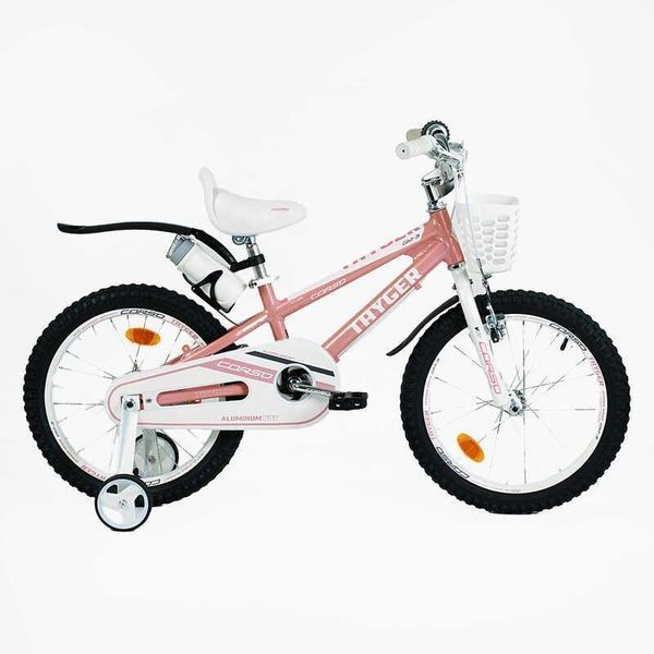 Детский велосипед 18" CORSO TAYGER алюминиевая рама боковые колеса для детей 5-7 лет розовый TG-60323 фото