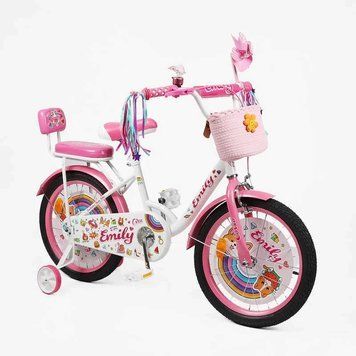 Детский велосипед 18" CORSO EMILY 2-х колесный с ручными тормозами и дополнительными колесами для детей 6-8 лет 2919991088 фото
