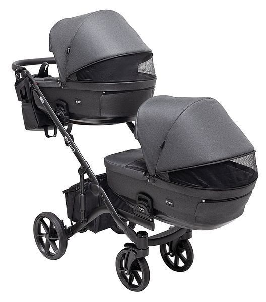 Коляска 2 в 1 для двойни Bair Kiwi DUO Soft графит с двумя люльками прогулочными блоками и аксессуарами. 2780782690 фото