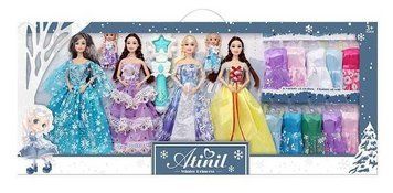 Набір ляльок "Winter Princess" 4 ляльки 2 пупсики 10 суконь для творчої гри в коробці для дівчаток WX 162-1 фото