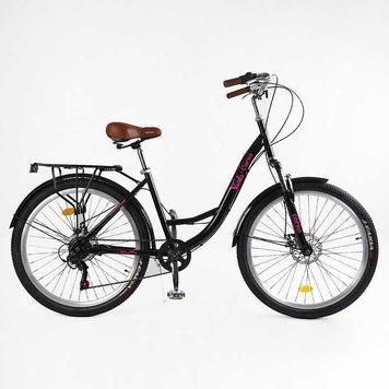 Городской велосипед 26" Corso Viola рама 17" сталь изогнутая дисковые тормоза 21 скорость рост 155-170 см VL-26633 фото