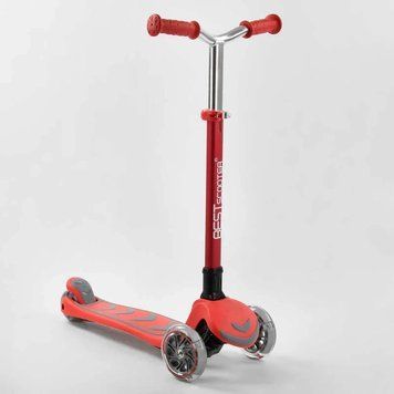 Трехколесный самокат Best Scooter красный складное алюминиевое рулевое колесо светящиеся колеса PU для детей Y-00325 фото